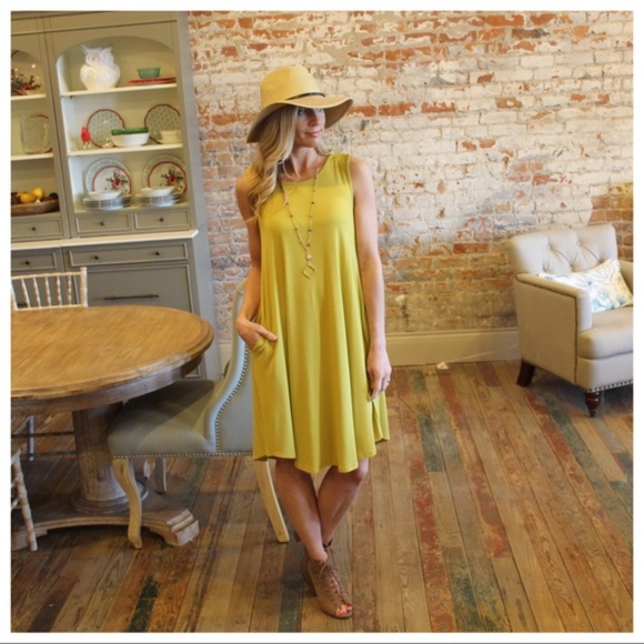 Infinity Raine Dresses & Skirts - Chartreuse Sleeveless Swing Dress With Pockets